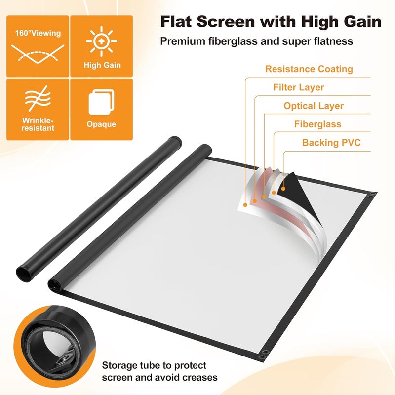 Truesee Outdoor Projector Screen 100 Inch, 16:9, High Gain, Projector Screen with Stand, Wind-resistant Design for Portable Projection Screen Outdoor, With Ropes and Spikes, 4K Image for Home Theater, Camping - Image 3